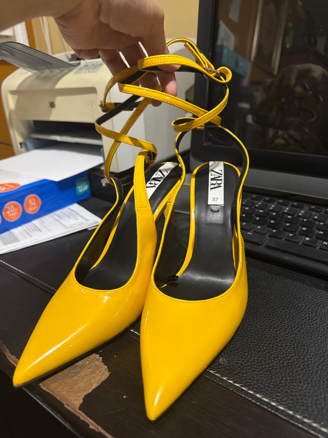ZARA YELLOW STRAPPY SLINGBACK HEELS - Image 5