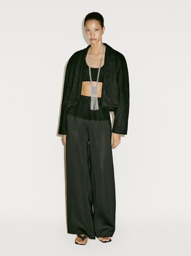 Zara Flowing trousers with leather corset belt detail - Limited Edition - Black - Image 0