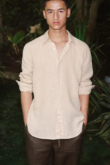 100% LINEN REGULAR FIT SHIRT - Light beige by Zara