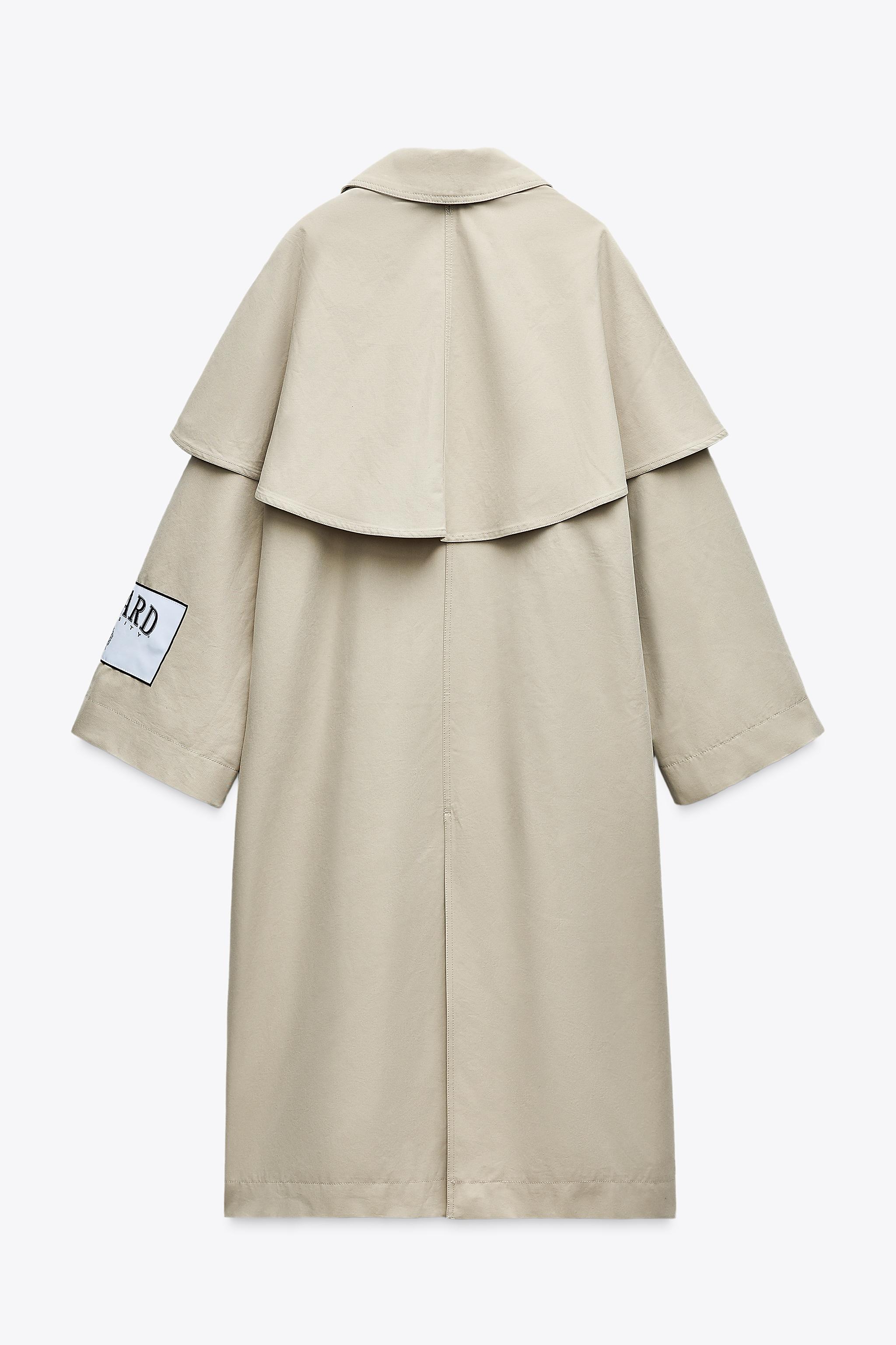 ZARA ベージュ トレンチコート ハーバード大学ロゴ付きXS-S