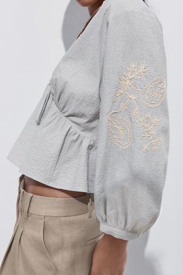 RUSTIC EMBROIDERED TOP - Sea green by Zara - Image 2