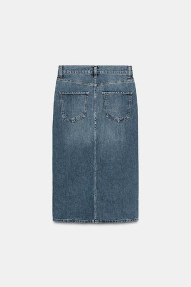 ZW COLLECTION DENIM SKIRT WITH SLIT - Blue by Zara