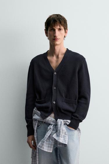 COTTON/LINEN CARDIGAN - Navy blue by Zara