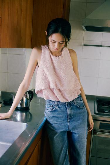 VOLUMINOUS DISTRESSED TOP - Beige-pink by Zara