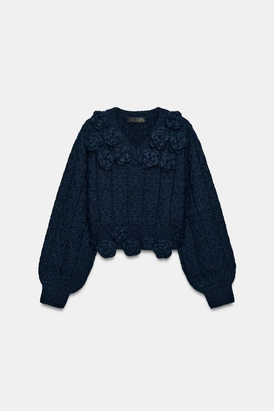 JERSEY PUNTO FLORES RELIEVE - Azul de Zara - Imagen 0