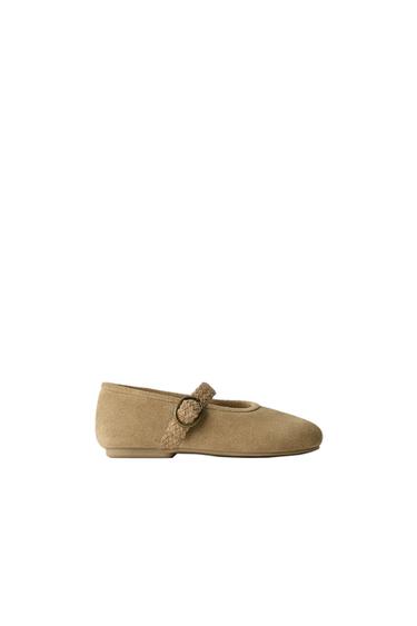 Zara LEATHER BALLET FLATS - Sandy Brown