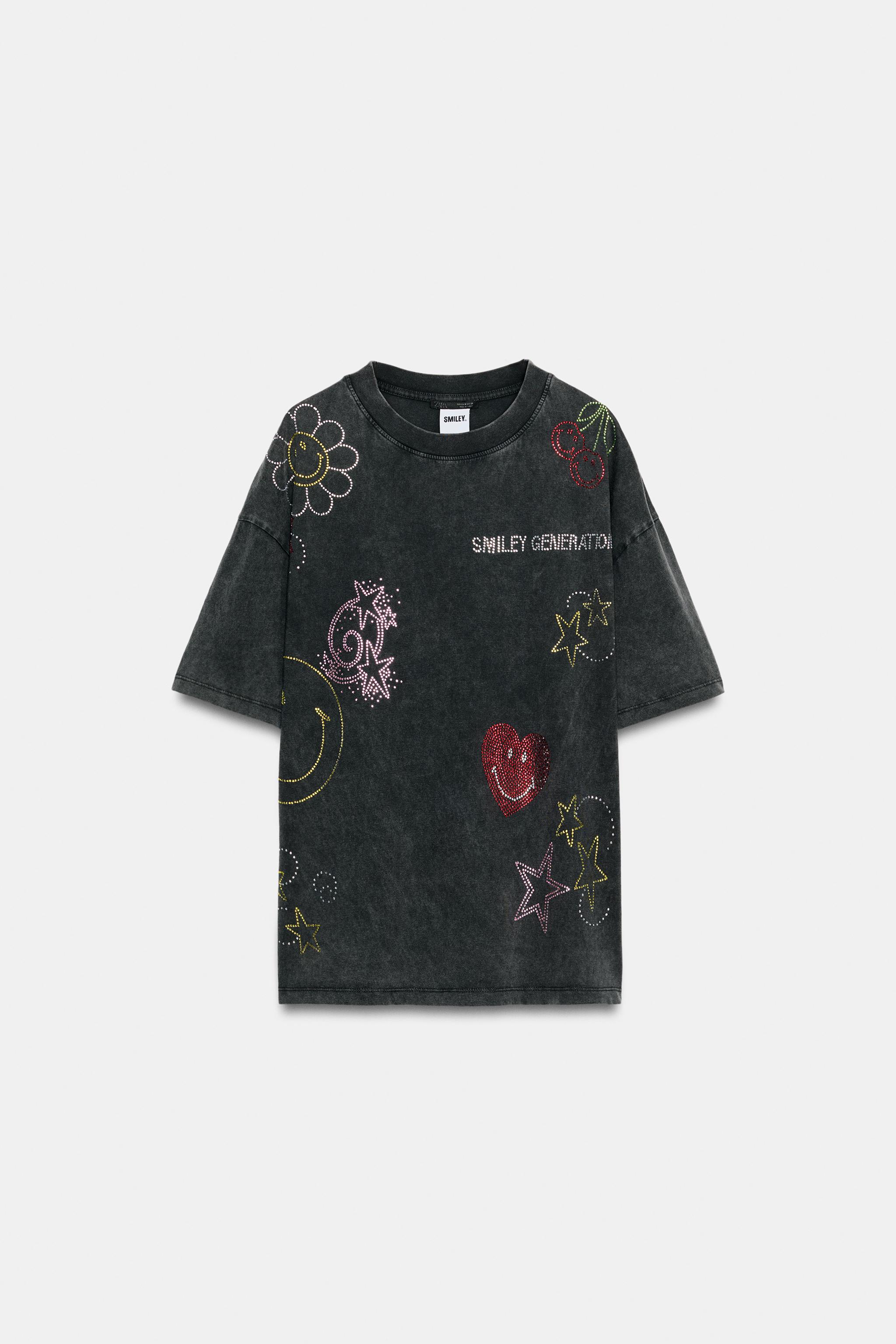 Женские футболки Zara SMILEY® RHINESTONE WASHED T-SHIRT — фото 5
