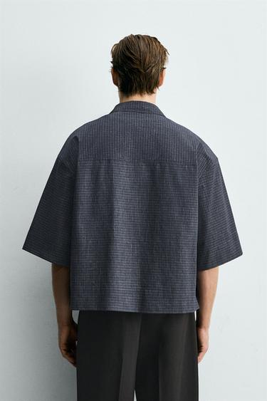 CHEMISE COUPE BOXY À CARREAUX - Bleu marine de Zara - Image 2