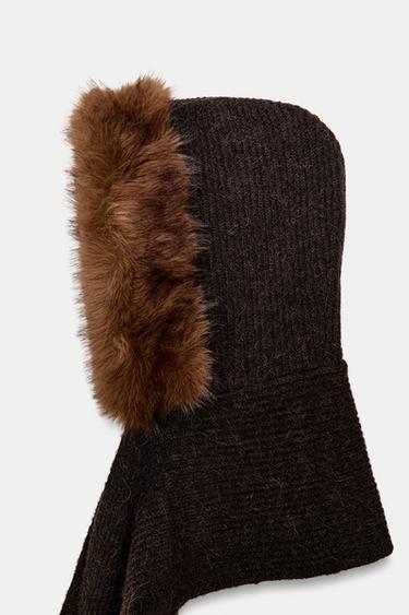 FAUX FUR SCARF HOOD - Brown by Zara - Image 4