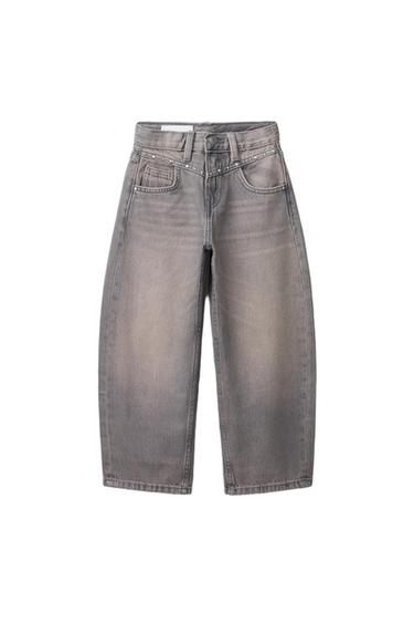 BARREL-JEANS MIT NIETEN - Nerzfarben von Zara