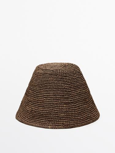 Zara Small 100% raffia bucket hat - Green - Image 0