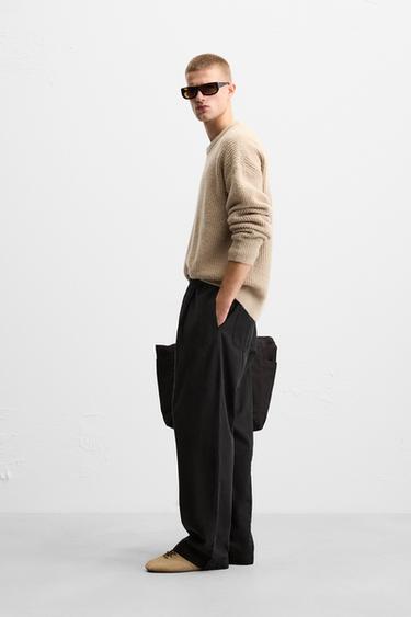 PANTALON À PLIS COTON - LIN - Noir de Zara - Image 3