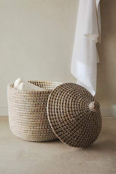 ROUND BASKET WITH LID - Light beige by Zara