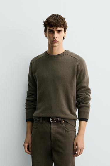 Zara REGULAR FIT WOOL BLEND JUMPER - Olive green