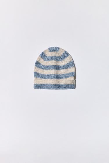 GORRO RAYAS CON LANA Y CASHMERE - Azul vigoré de Zara