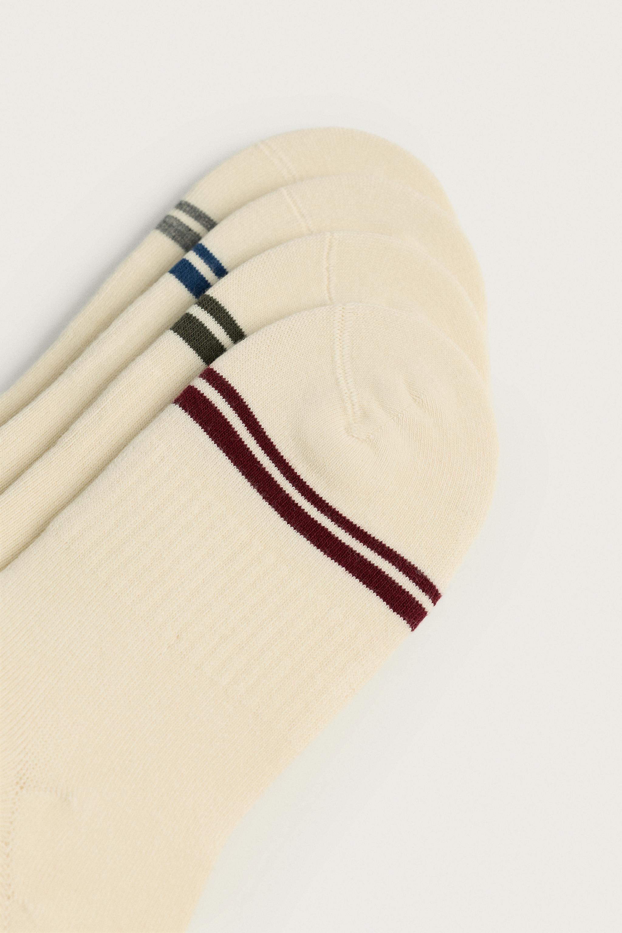 4-PACK OF STRIPED INVISIBLE SOCKS — Ecru