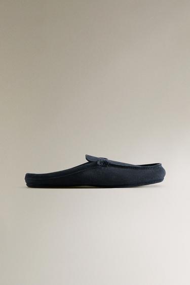 LEATHER MULE LOAFERS - Navy Blue by Zara - Image 0