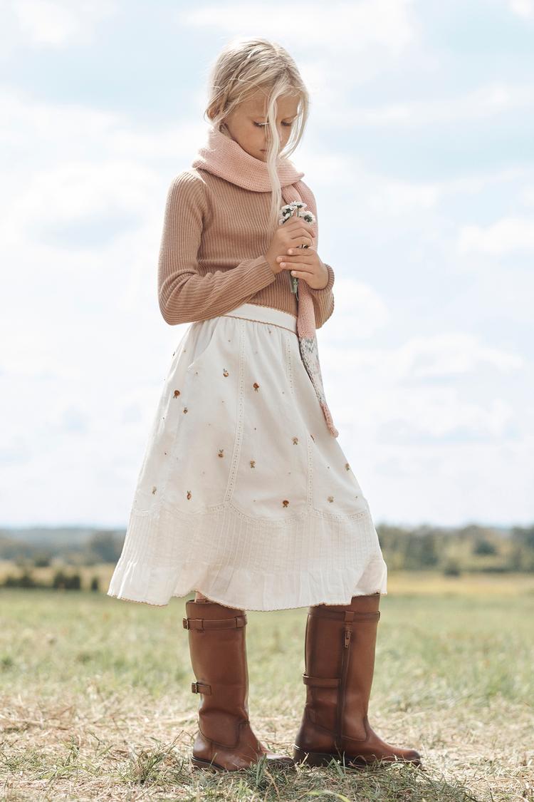 JUPE MI-LONGUE FLEURS BRODÉES LIMITED EDITION Écru ZARA France