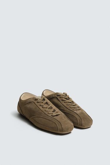 ULTRA-THIN SOLE LEATHER TRAINERS - Khaki Green by Zara