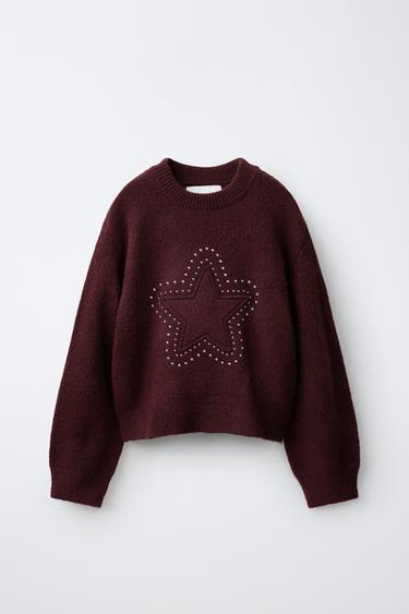 JERSEY PARCHE ESTRELLA TACHAS - Burgundy de Zara - Imagen 0
