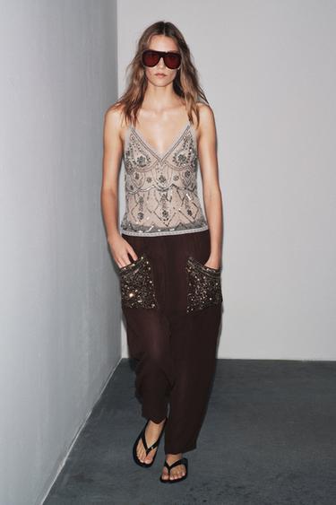 BEADED SEQUIN TULLE TOP - Silver by Zara