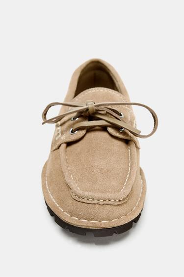 SPLIT SUEDE DECK SHOES WITH TRACK SOLE - Sand Brown by Zara - Image 4