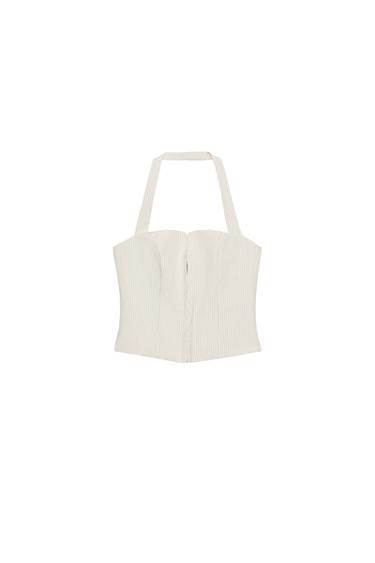 TOP KORSE HALTER ME VIJA - Natyrale/kafe nga Zara