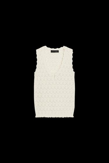 Zara POINTELLE KNIT TOP - Vanilla - Image 0