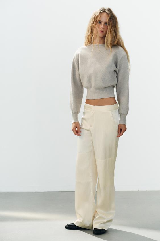 SATIN CONTRAST TROUSERS - Beige by Zara - Image 0