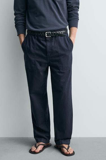 WASHED STRAIGHT-LEG TROUSERS - Blue by Zara