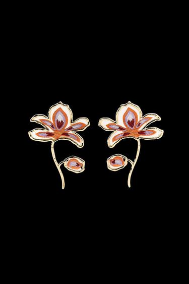 Zara EMBROIDERED FLOWER EARRINGS - Golden - Image 0