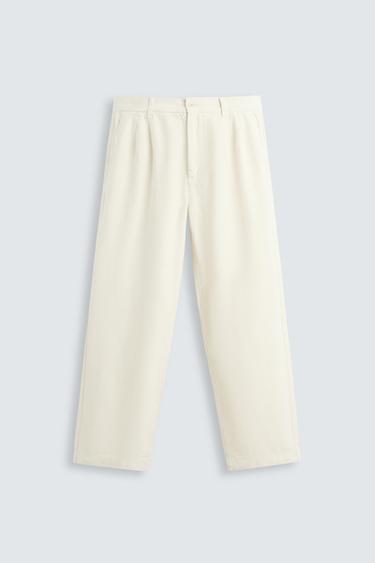 Zara RELAXED FIT PLEATED PANTS - Ecru