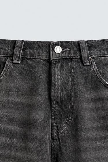 Zara RIPPED DENIM BERMUDA SHORTS - Charcoal
