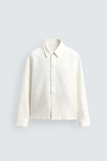 جاكيت قميصي انسيابي فيت مريح - أبيض مكسور الخاص بـ Zara
