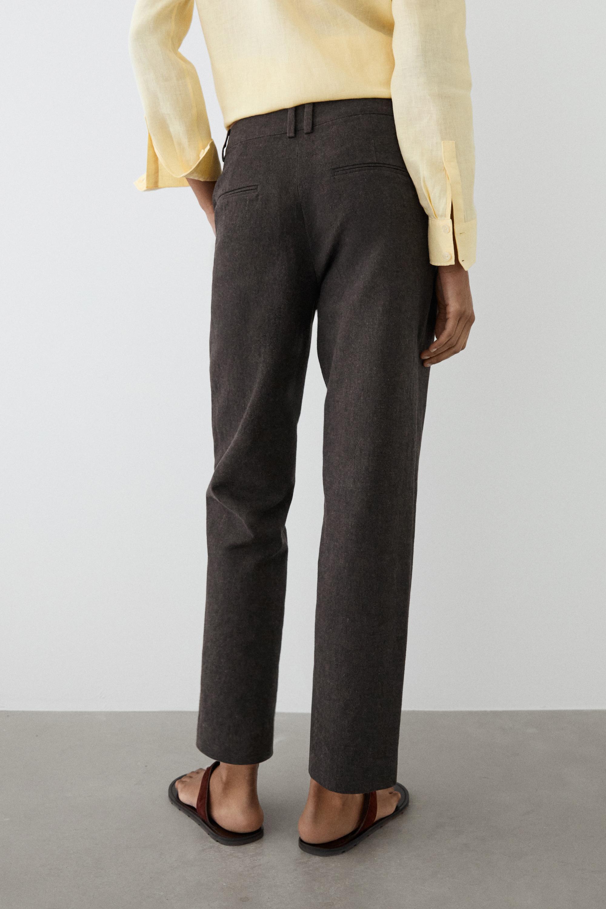 Slim fit linen blend trousers