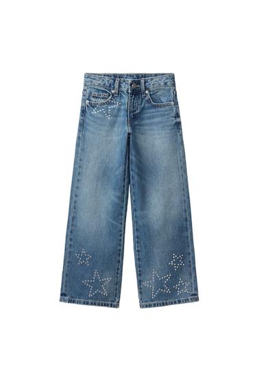 JEANS WIDE LEG STRASS ESTRELLAS - Azul de Zara