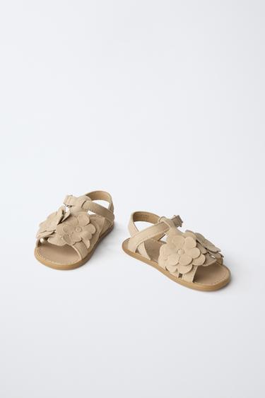 LEATHER SANDALS WITH FLORAL DETAIL - Gold by Zara - Image 3