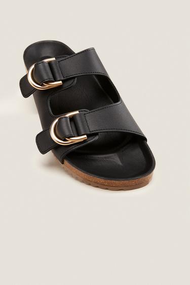 FLAT LEATHER SANDALS WITH BUCKLES - Black by Zara - Image 6