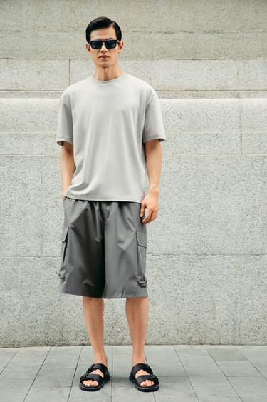 WIDE-LEG CARGO BERMUDA SHORTS - Mid-grey by Zara