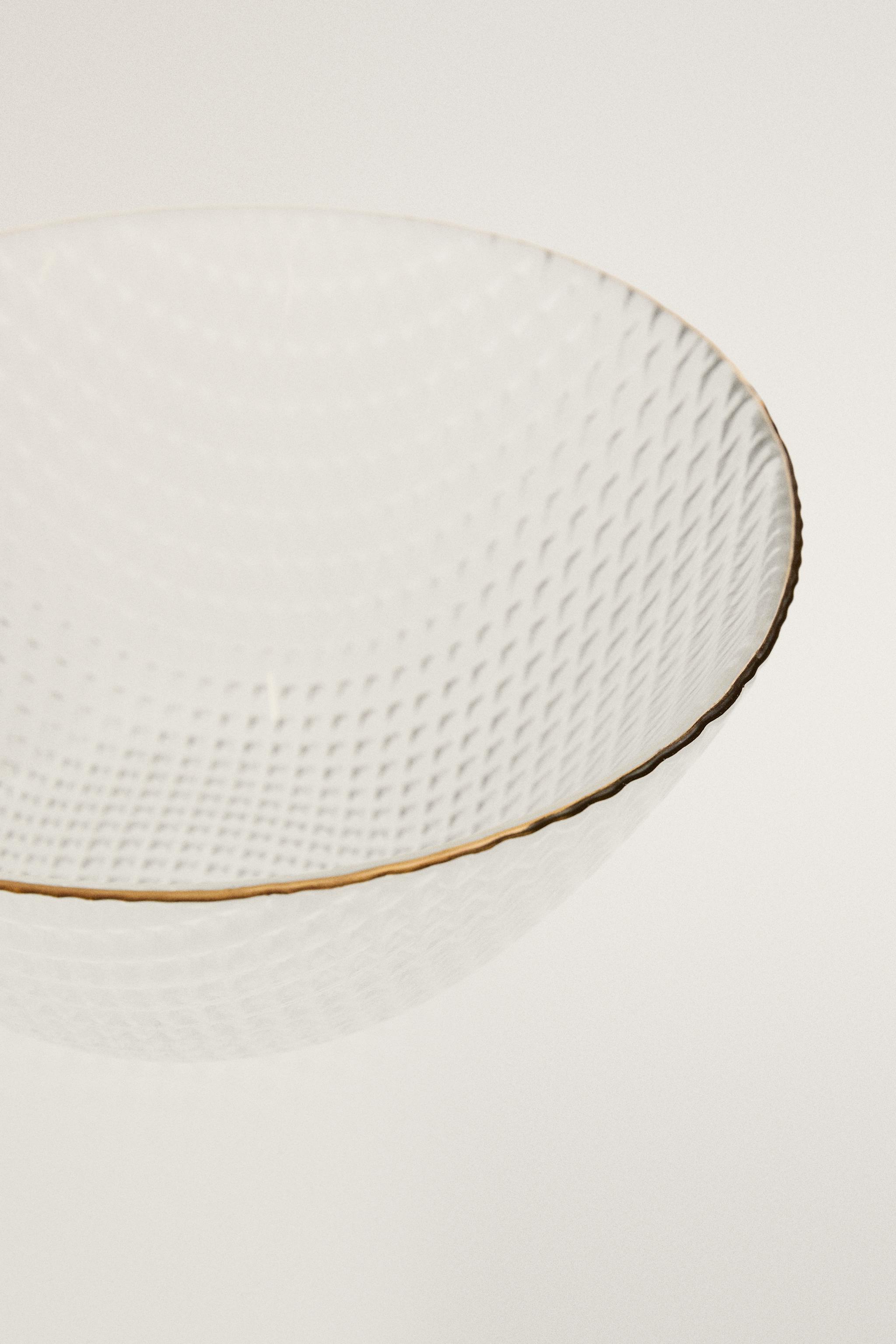 GLASS BOWL WITH RAISED DESIGN AND RIM