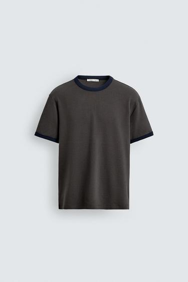 BASIC CONTRAST RIB T-SHIRT - Anthracite grey by Zara