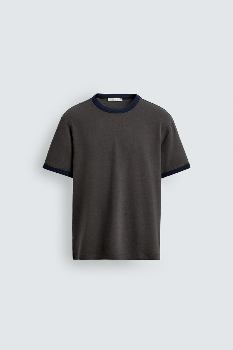 ZARA BASIC CONTRAST RIB T-SHIRT