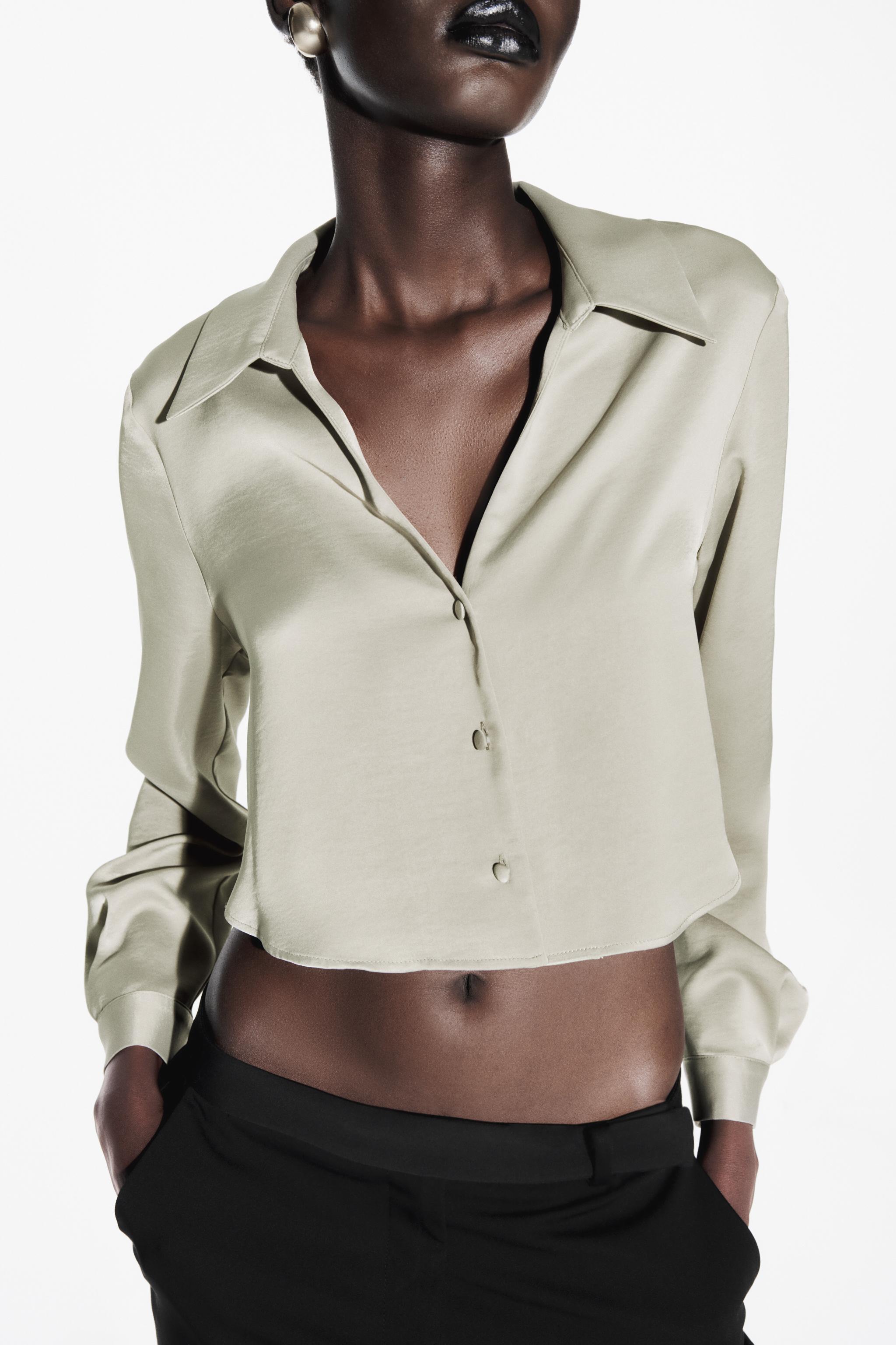Zara satin shirt light green, Women's Fashion, Tops, Blouses on