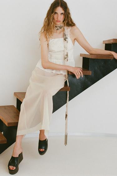 TOP FLEURS BRODÉES NŒUD - Blanc cassé de Zara - Image 1