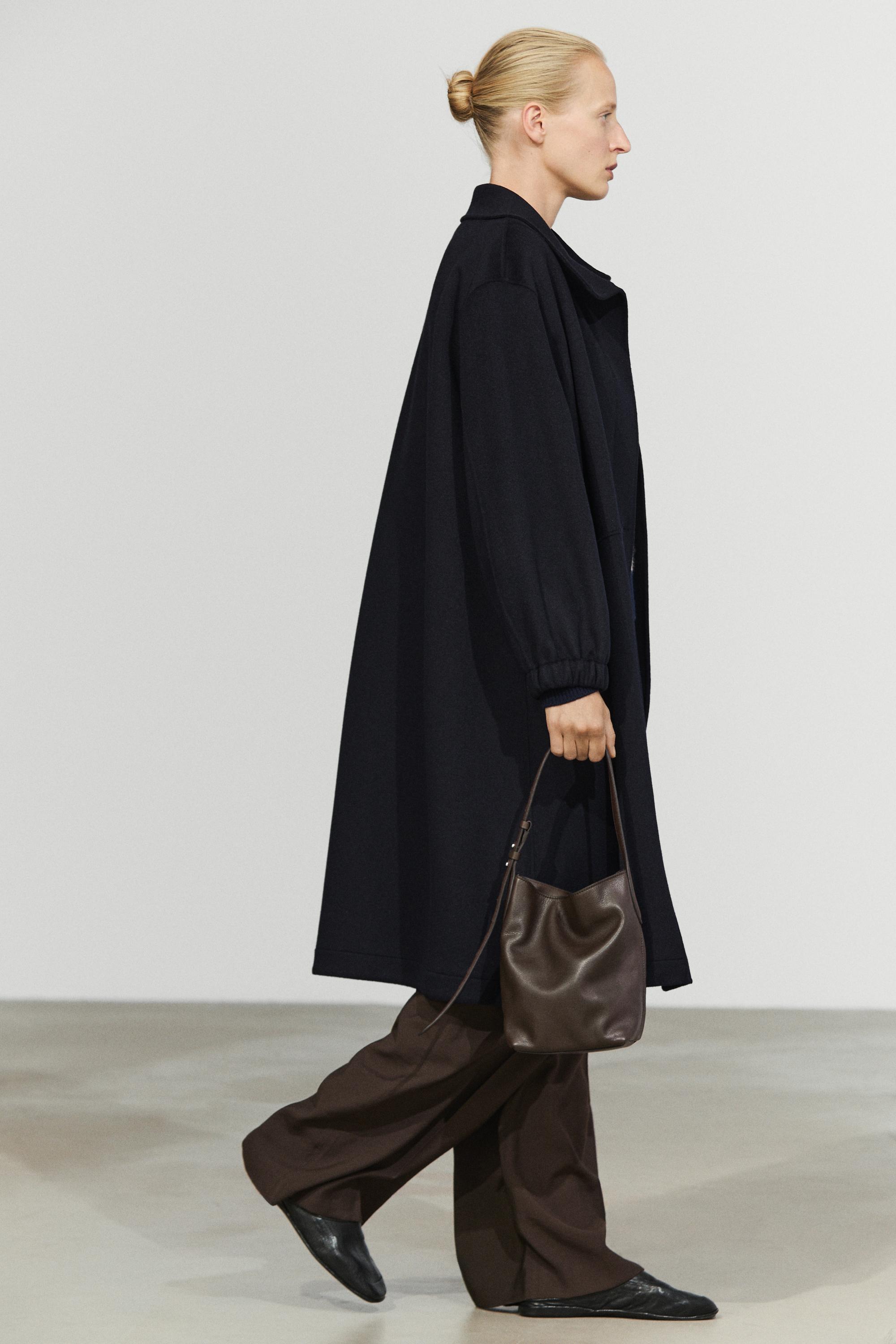 Parka longue à col montant en mélange de laine