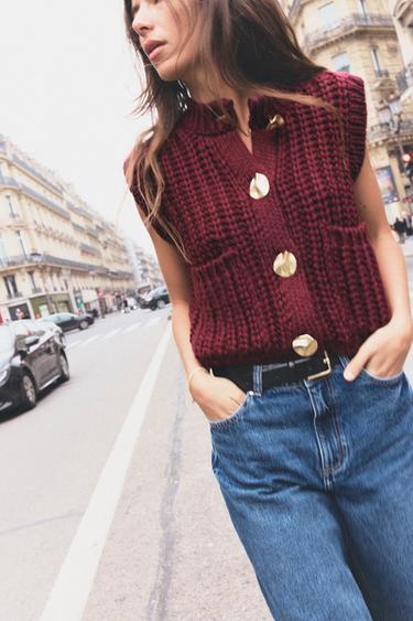GILET EN MAILLE ÉPAISSE - Bordeaux de Zara