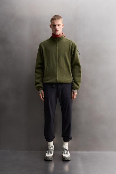 CONTRAST FLEECE KNIT CARDIGAN - Green by Zara - Image 0