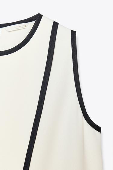 CONTRAST PIPED CREPE TOP - Ecru / Black by Zara - Image 7