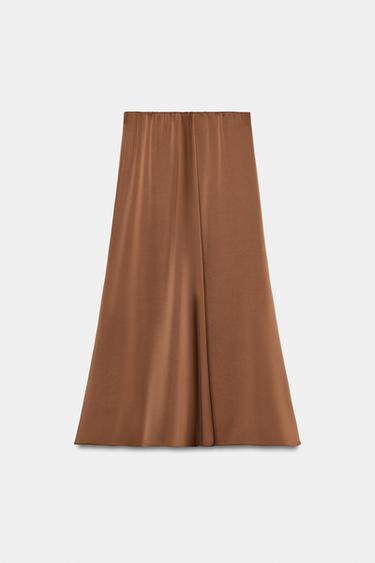 JUPE MI-LONGUE SATINÉE - Caramel de Zara - Image 7