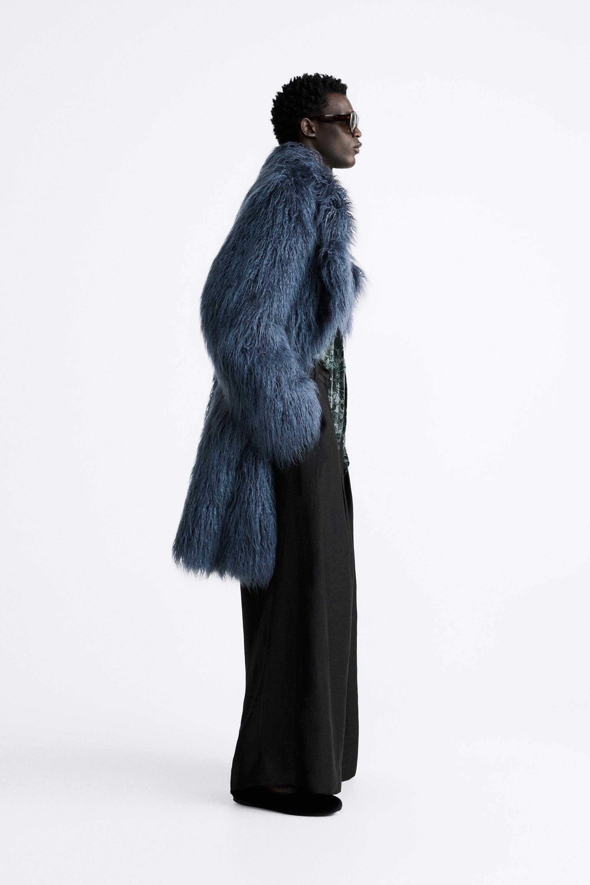 Blue fur shop jacket zara